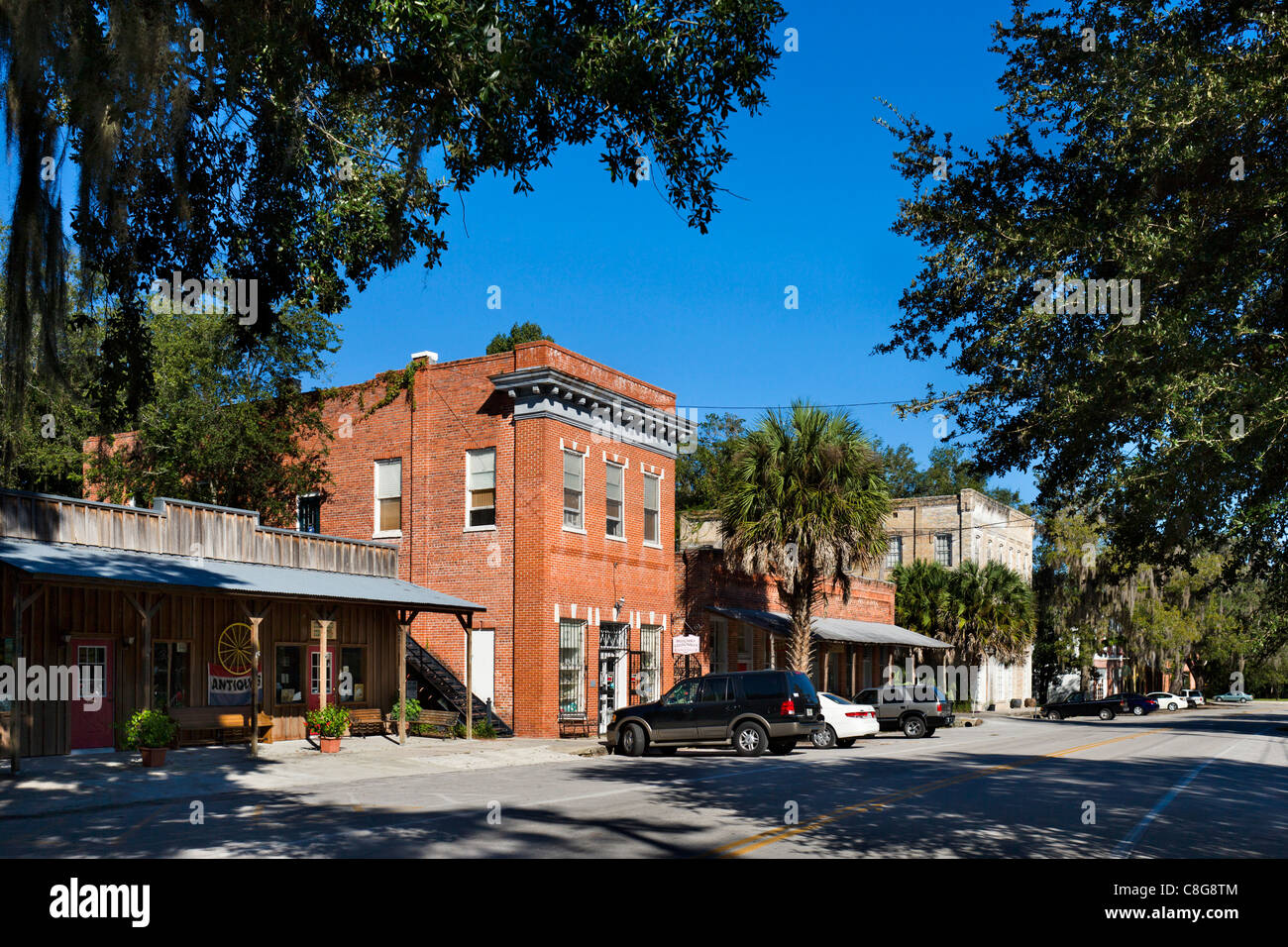 Main Street in the historic old town of Micanopy, North Central Florida, USA Stock Photo