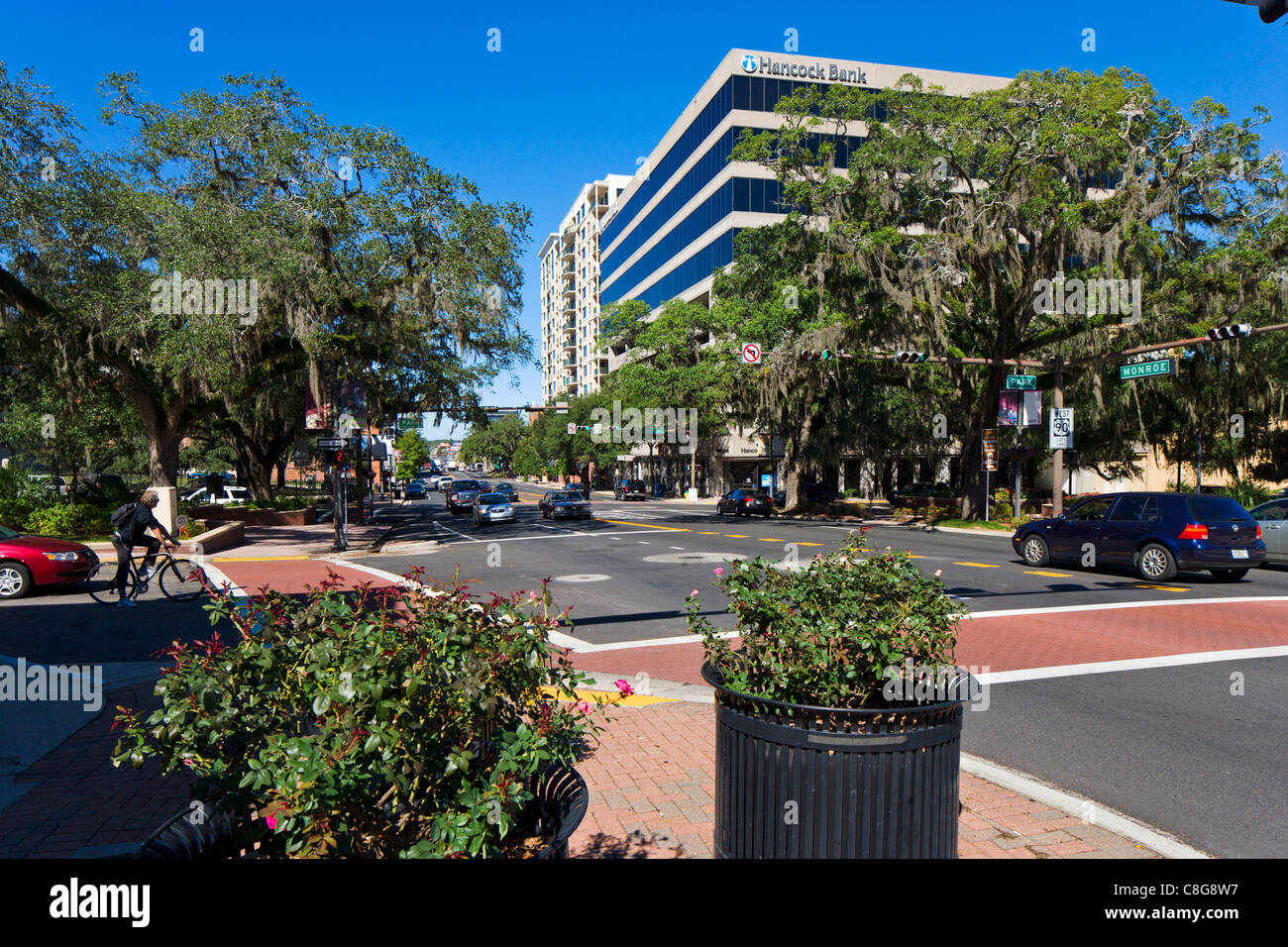 Monroe Street at the intersection with Park in downtown Tallahassee, Florida, USA Stock Photo