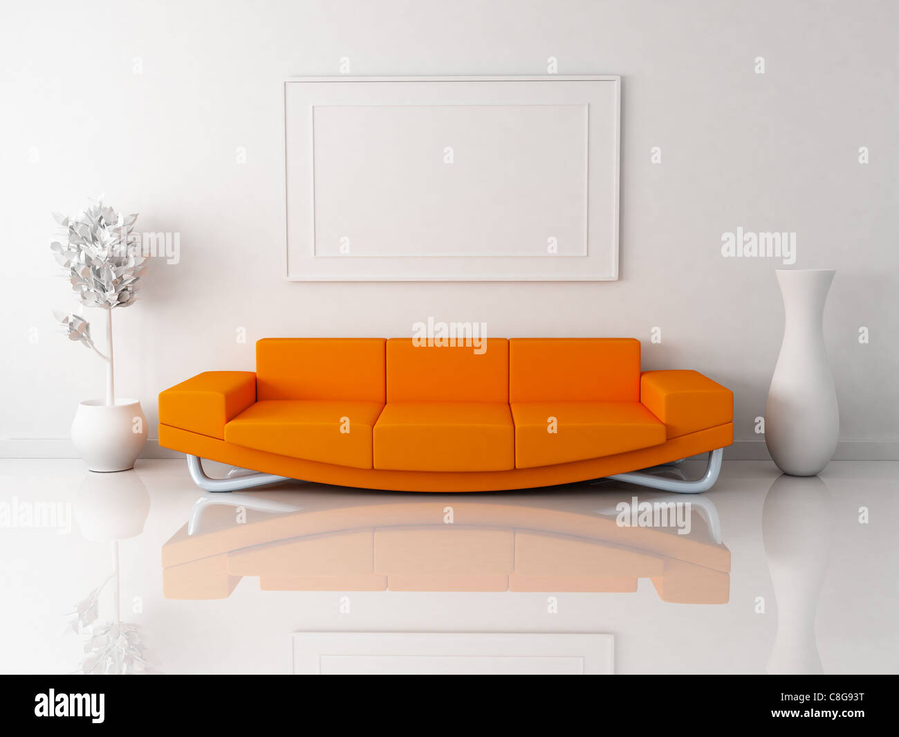 Orange sofa in white room (done in 3d Stock Photo - Alamy