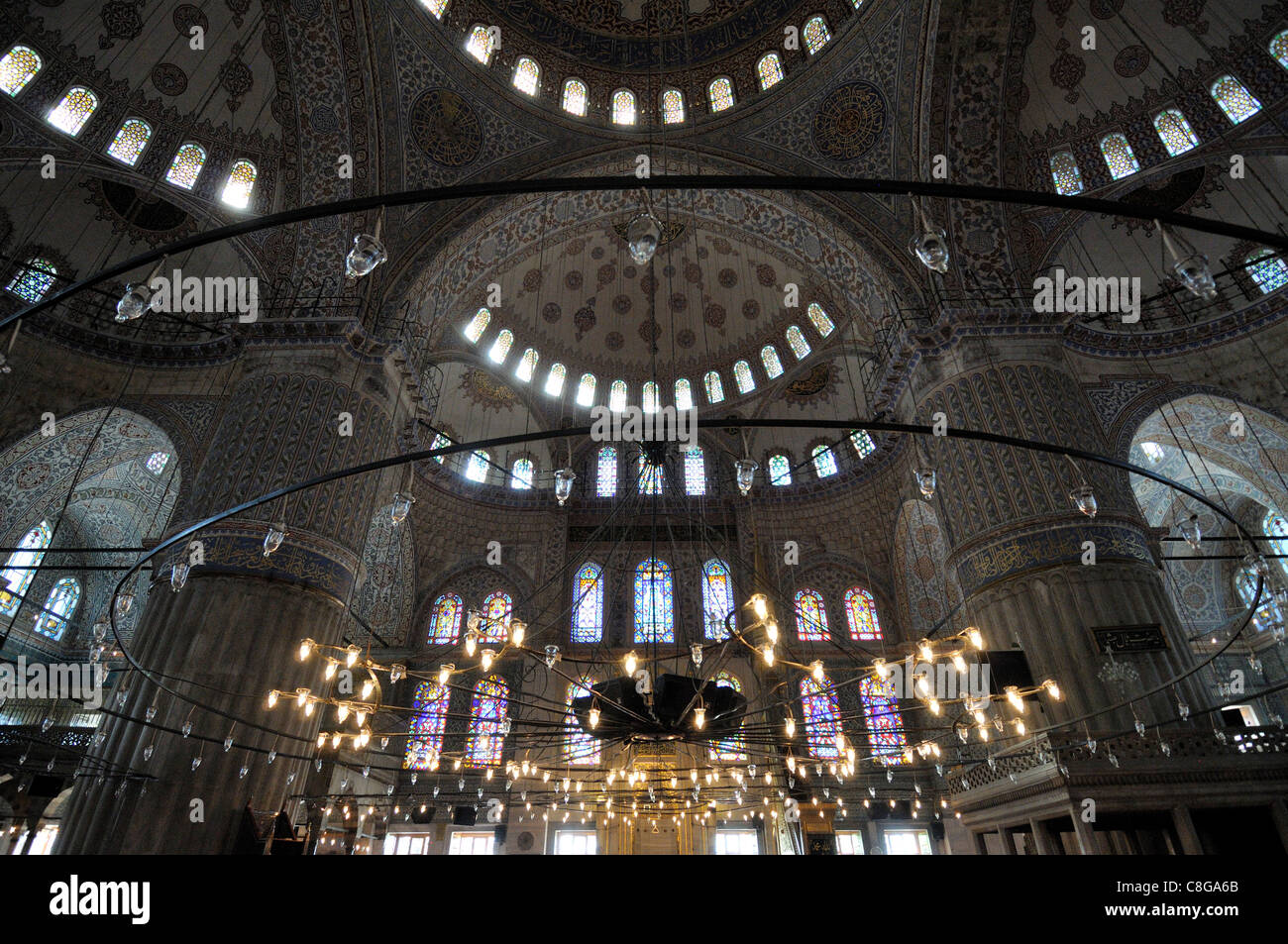 Interior, Blue Mosque (Sultan Ahmet, Istanbul, Turkey Stock Photo