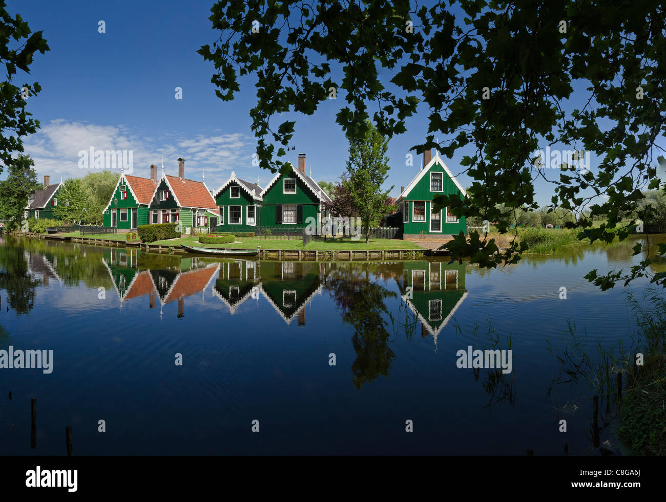 Netherlands, Europe, Holland, Zaandam, Open air, museum, Zaanse Schans, city, village, water, summer, reflections, Stock Photo