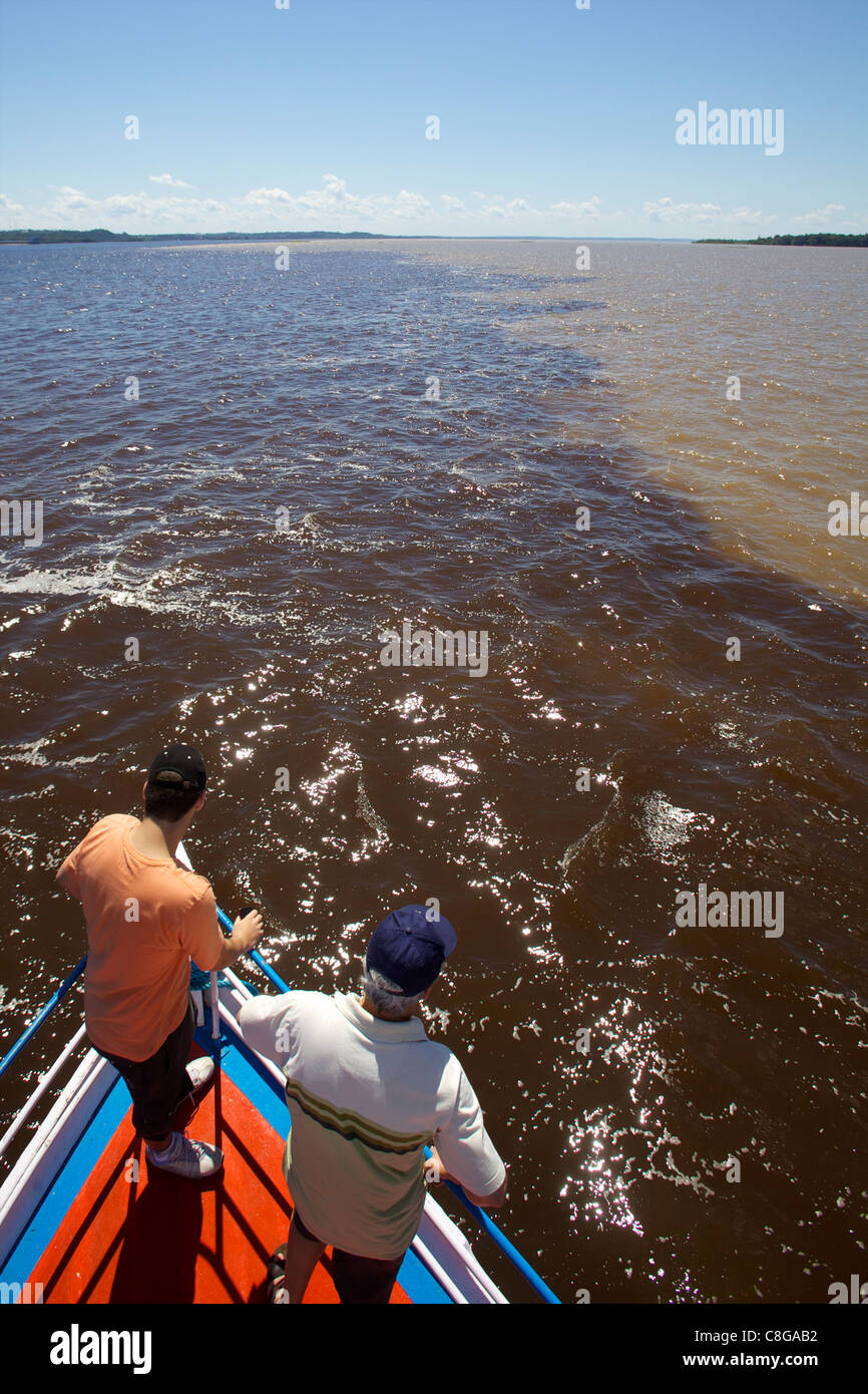 On the water line, at the junction of Rio Negro et Rio Amazonia, Amazon, Brazil Stock Photo