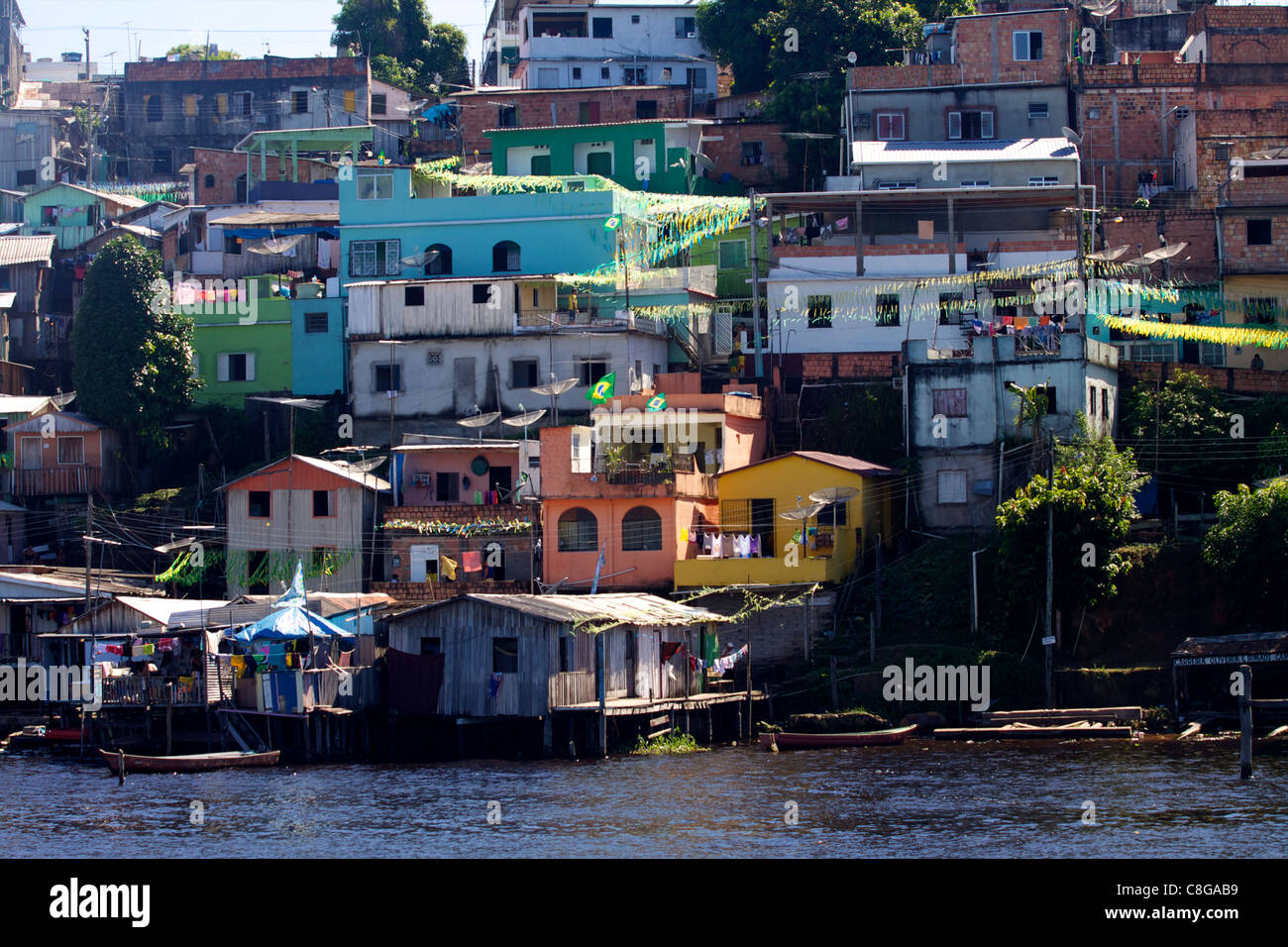 Some favelas of Manaus on the waterfront, Manaus, Brazil Stock Photo