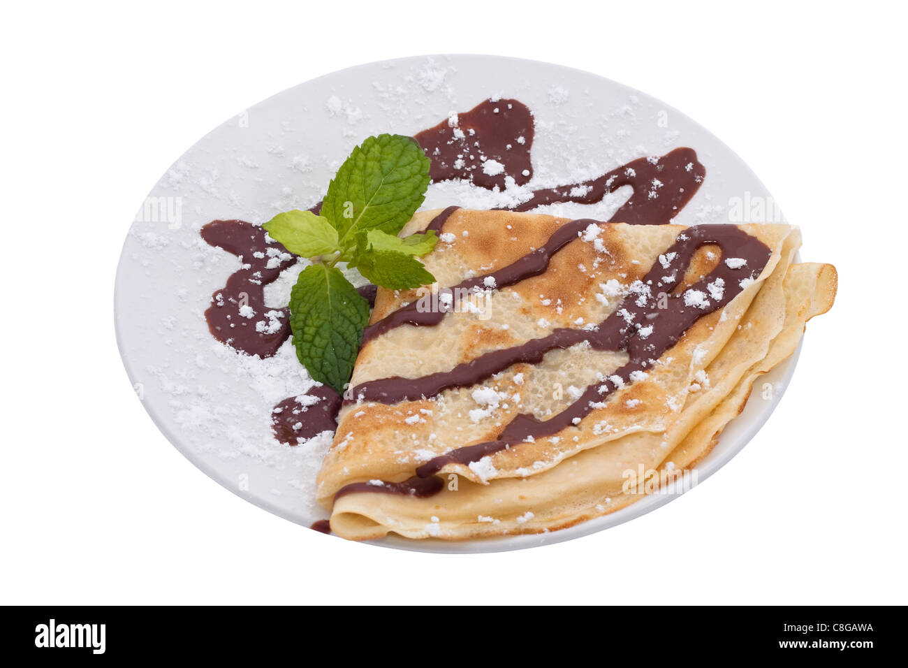 Crepe with chocolate, isolated on white background. Stock Photo