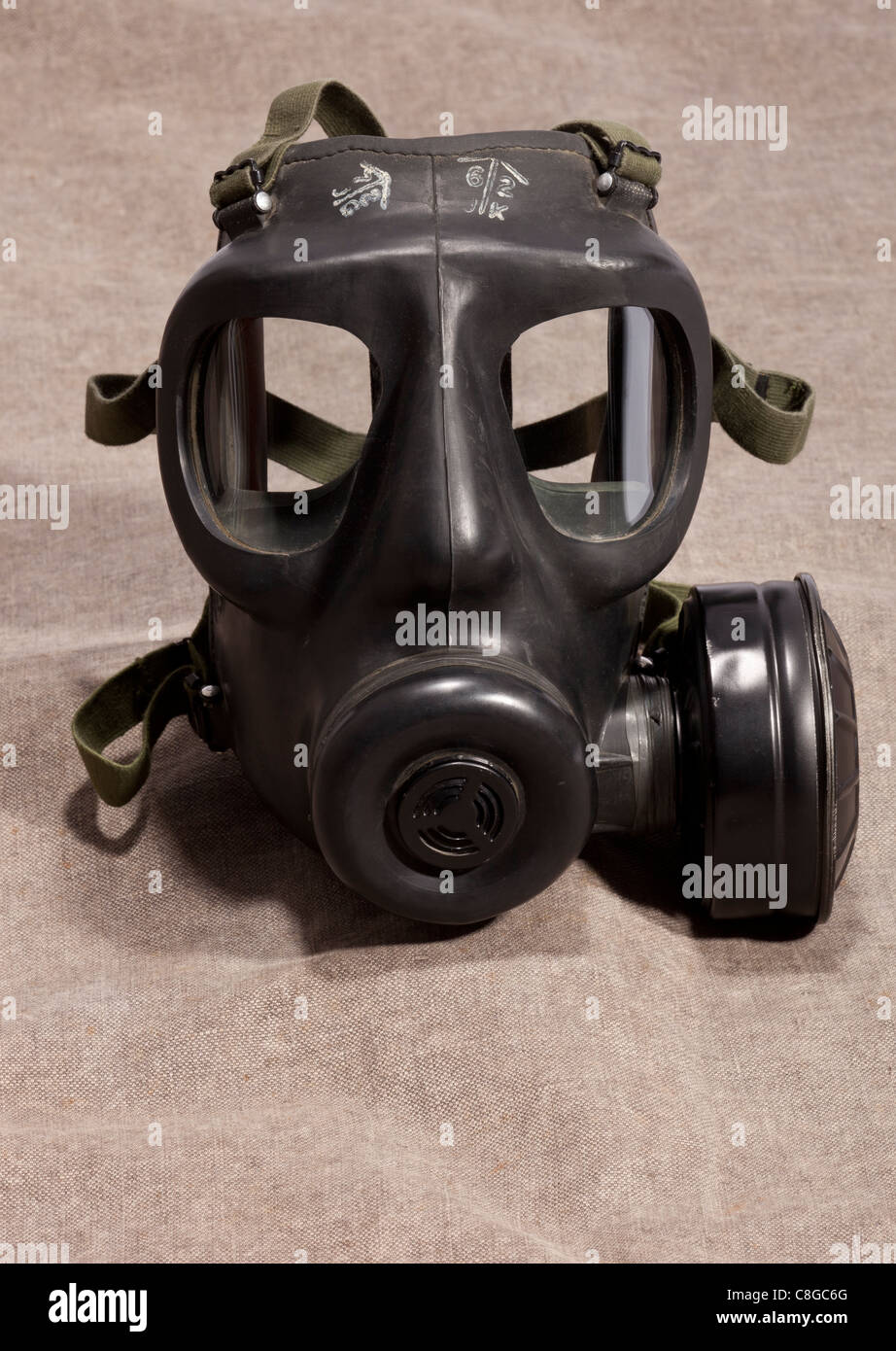 A British Military respirator from the 1960's on a canvas background