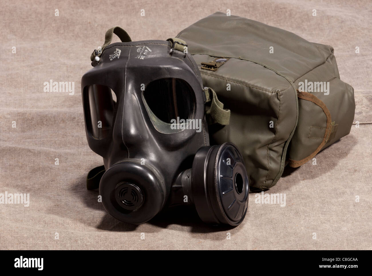 A British Military respirator from the 1960's with it's holdall on a