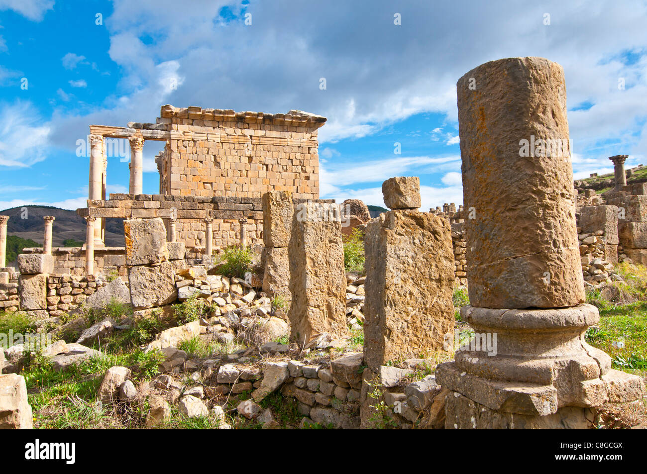 Basilica and Temple des Septimes at the Roman ruins of Djemila, UNESCO World Heritage Site, Algeria, North Africa Stock Photo