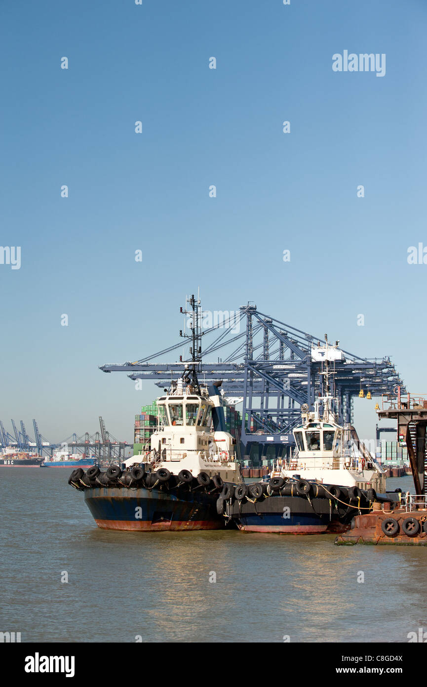 Tugs moored up at the Port of Felixstowe Stock Photo