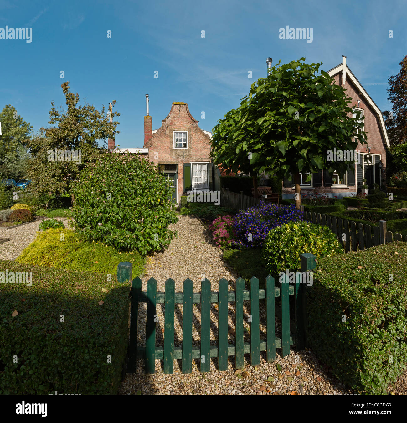 Netherlands, Europe, Holland, Noordeloos, House, front garden, city, village, forest, wood, trees, summer, garden, Stock Photo