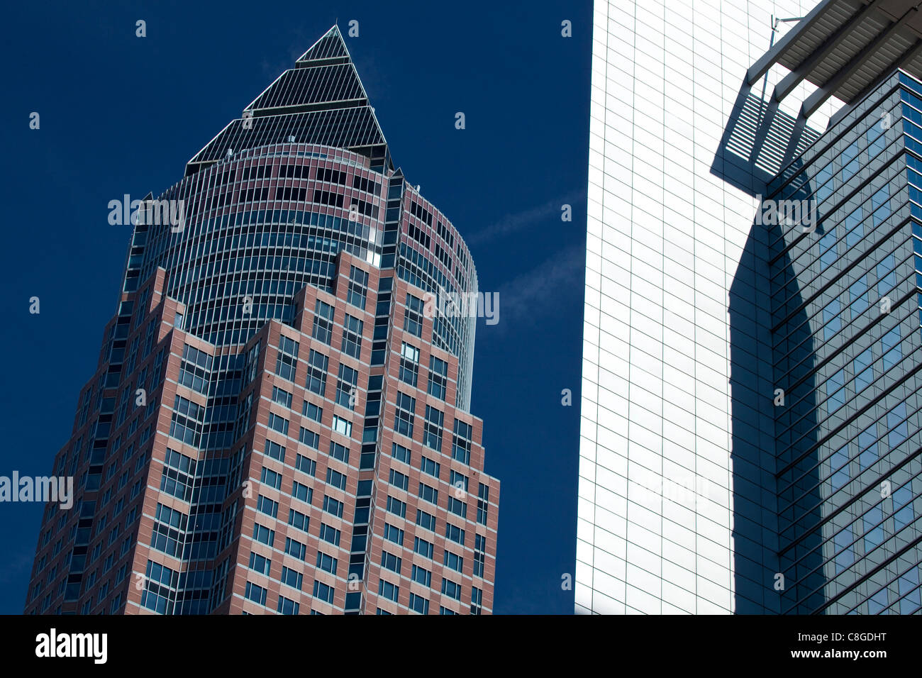 The Messeturm, the skyscraper symbol of the Fair Trade Area in Frankfurt am Main, Hesse, Germany Stock Photo