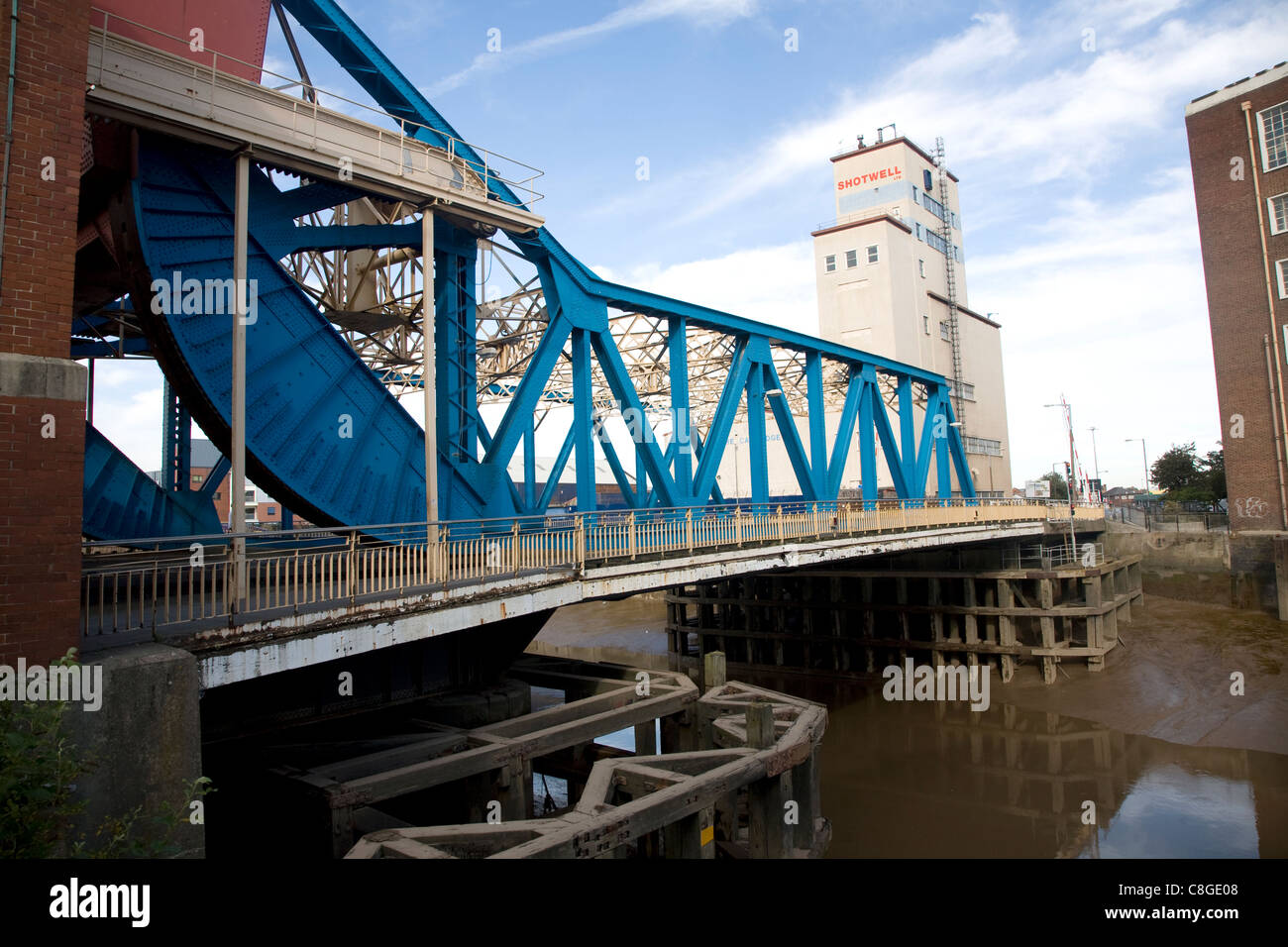 Drypool bridge and industrial buildings by River Hull, Hull, Yorkshire, England Stock Photo