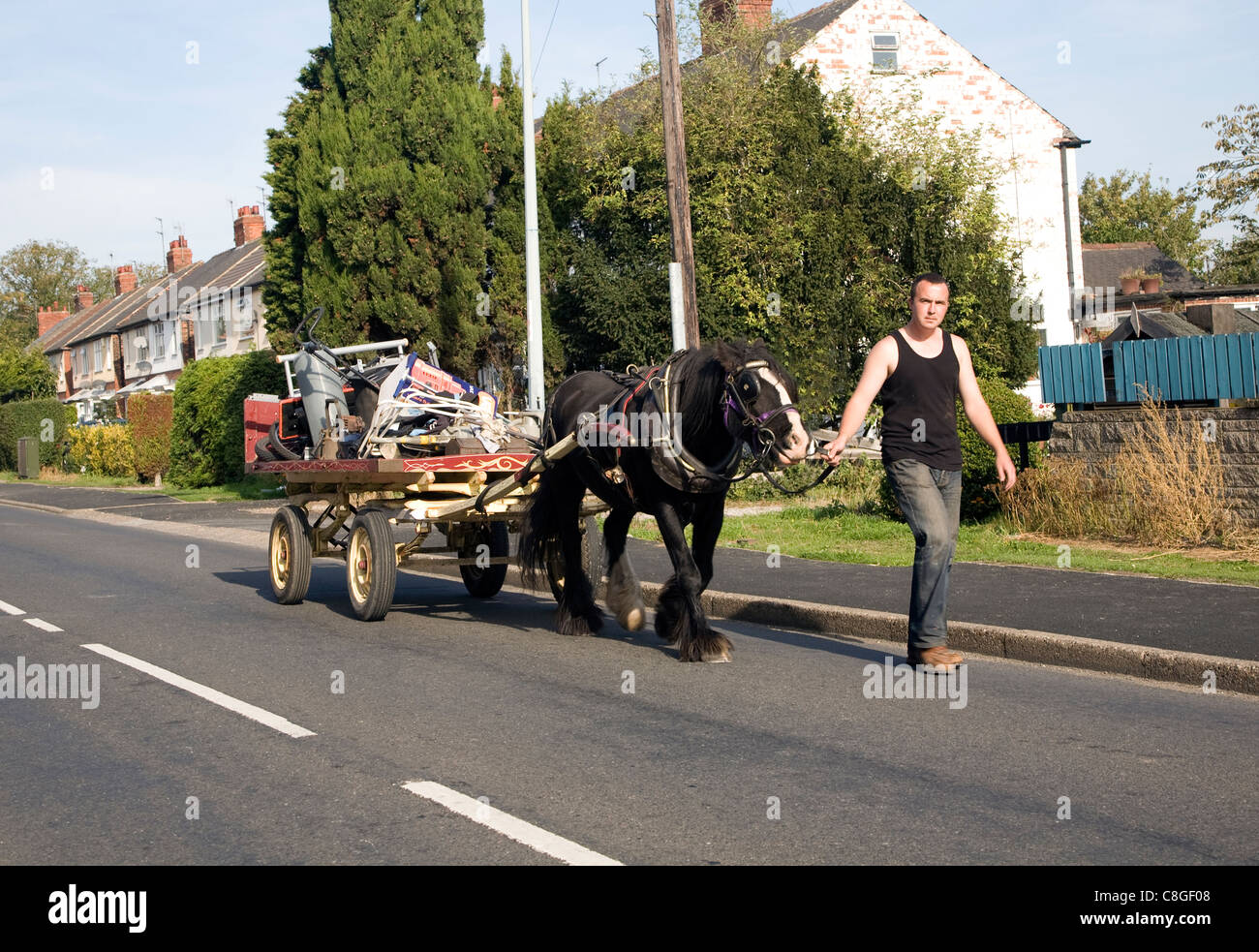 Rag and bone man with horse and cart, Cottingham, Hull, Yorkshire, England Stock Photo