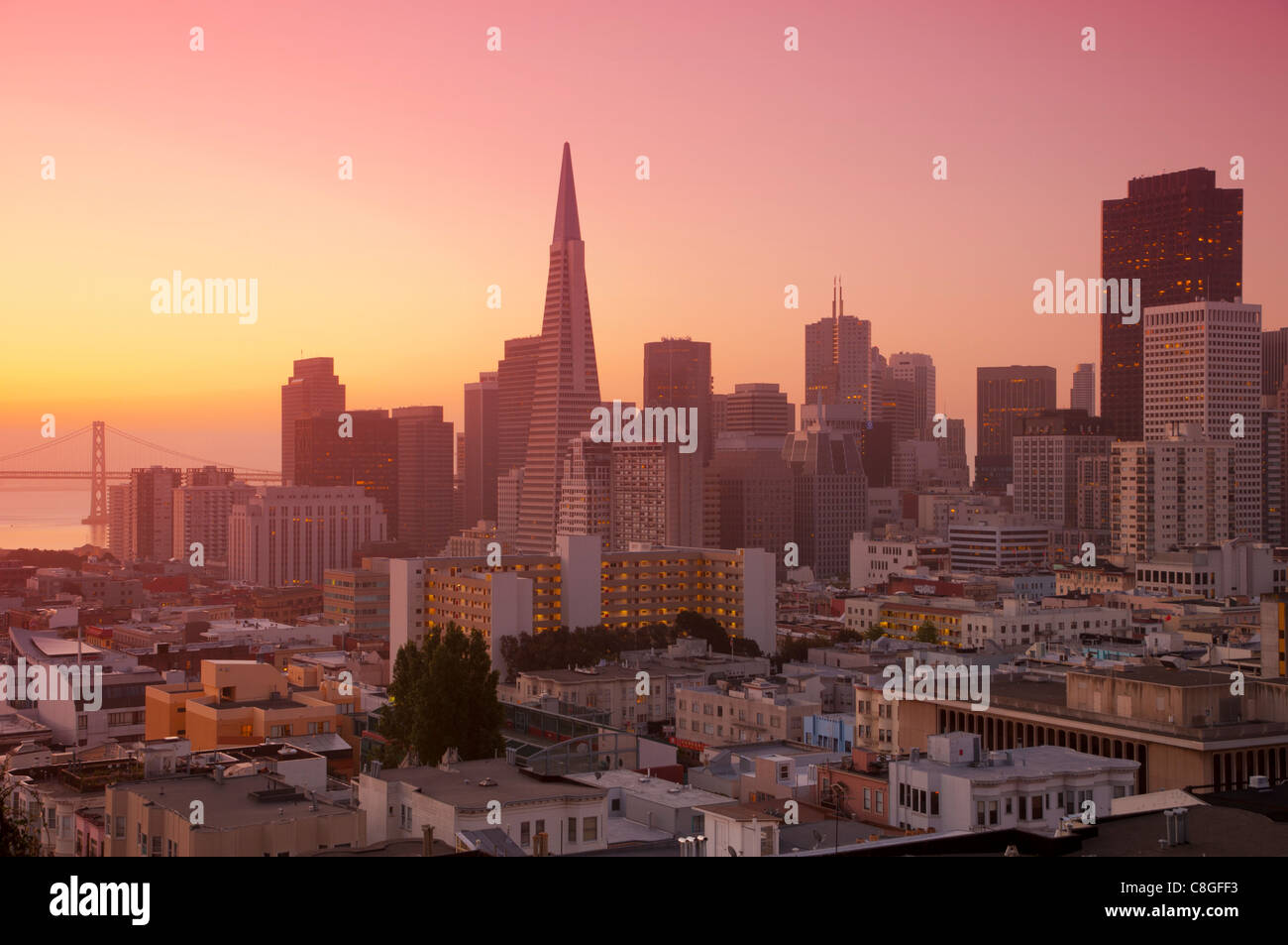 Downtown and TransAmerica Building, San Francisco, California, United States of America Stock Photo