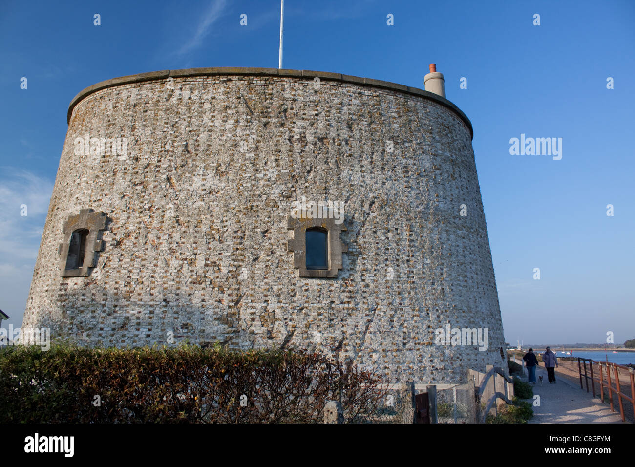 The Martello Tower at Felixstowe Ferry in the Suffolk Coast near the mouth of the Deben Estuary Stock Photo