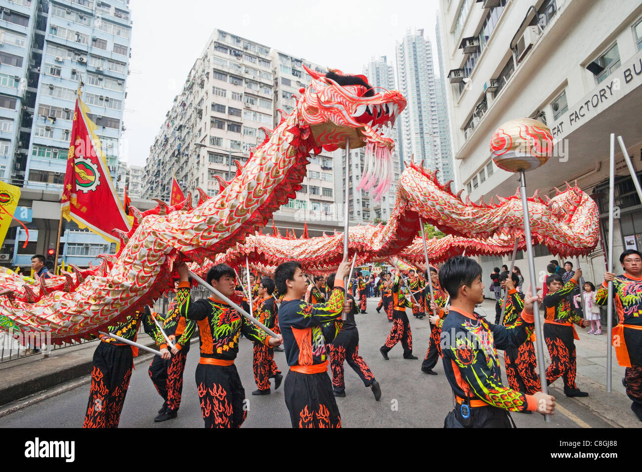 Asia, China, Hong Kong, Tai Kok Tsui, Festival, Festivals, Parade, Parades, Culture, Cultural, Dragon Dance, Dragon, Dragons, Ch Stock Photo