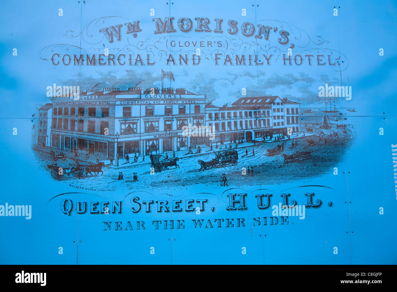 Old litho print poster for Morison's hotel, Queen Street, Hull