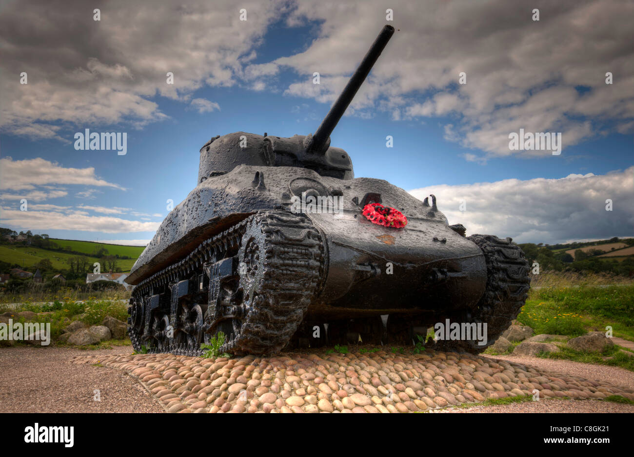 World War II American Sherman tank at Slapton Sands Devon UK Stock