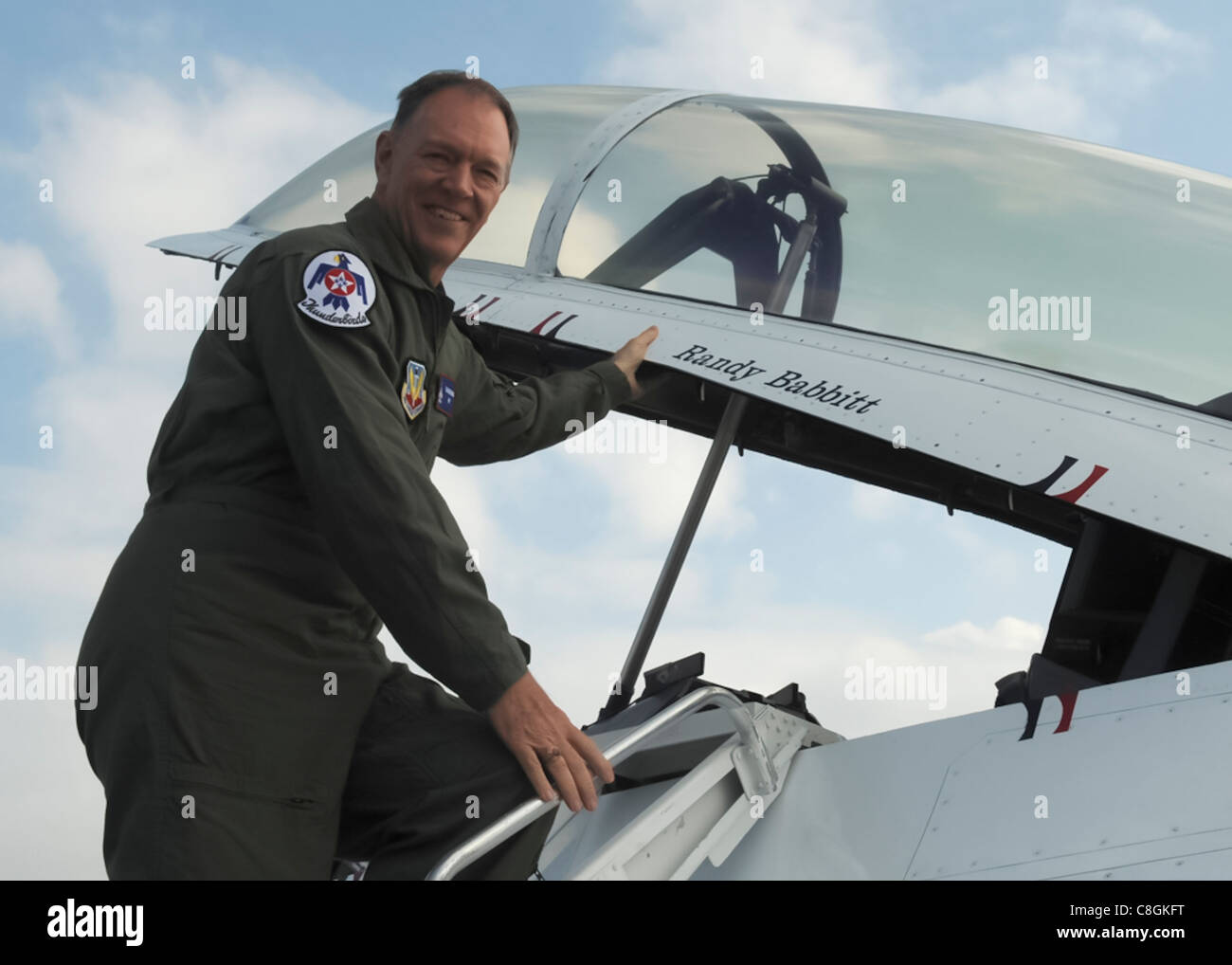 During his visit with the U. S. Air Force Thunderbirds April 15, 2010, at Nellis Air Force Base, Nev., Randy Babbitt, the administrator of the Federal Aviation Administration, received a familiarization flight with the demonstration team. Stock Photo