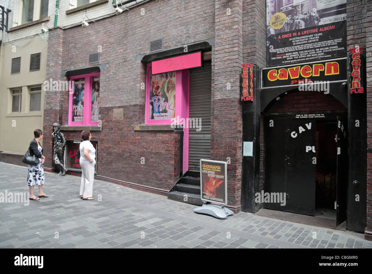 External view of the Cavern Pub and the Cavern Wall of Fame close to