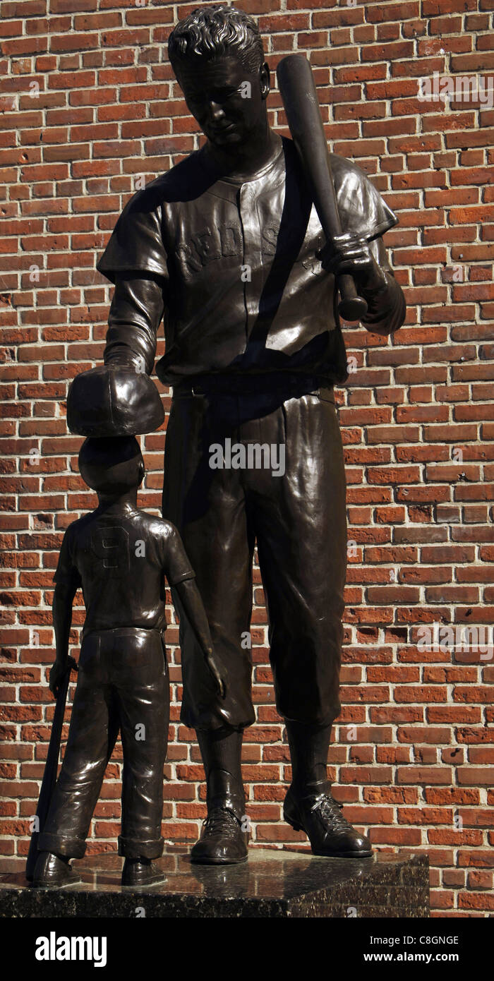Theodore Samuel 'Ted' Williams (1918- 2002), 'The Kid'. American professional baseball player and manager. Monument. Boston. USA Stock Photo