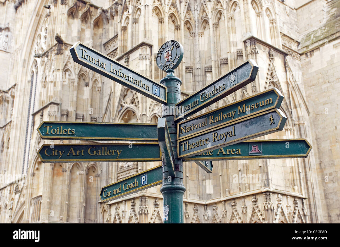A Tourist Information sign outside York Minster church showing the