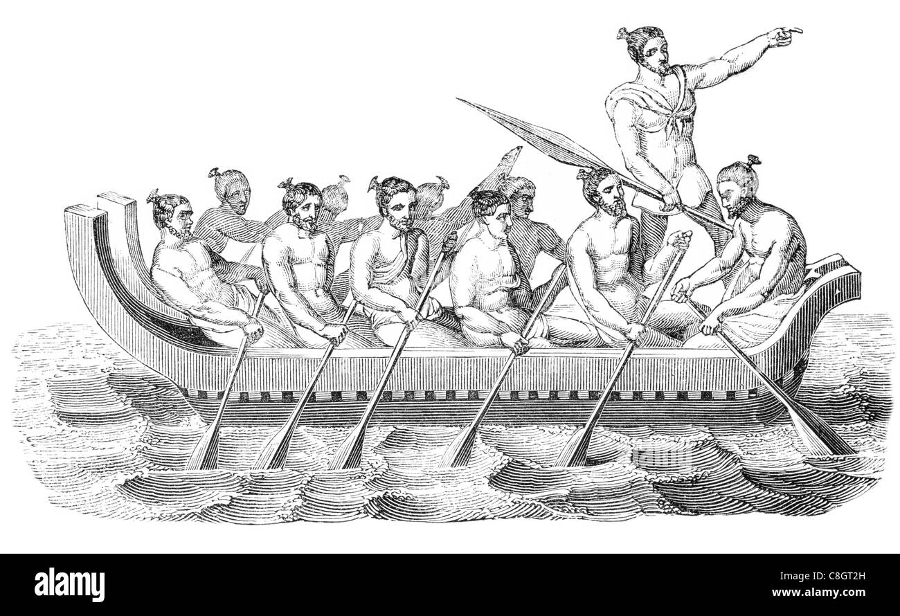 New Zealand war canoe warfare warrior warriors soldiers soldier shield spear paddle paddling Stock Photo