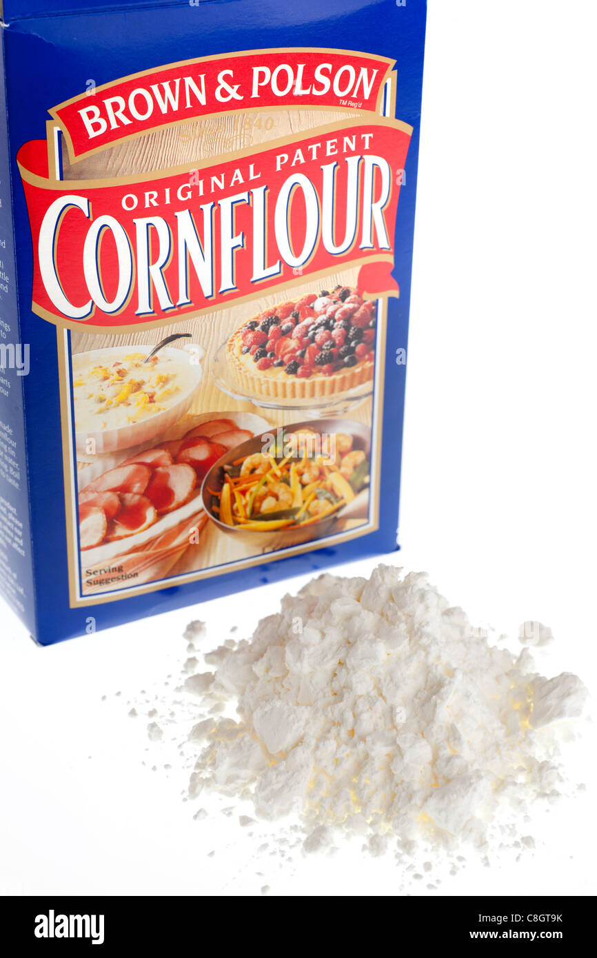 Pile and box of Brown and Polson original patent Cornflour Stock Photo