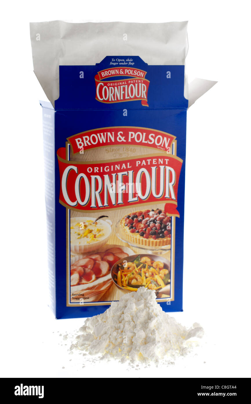 Pile and box of Brown and Polson original patent Cornflour Stock Photo