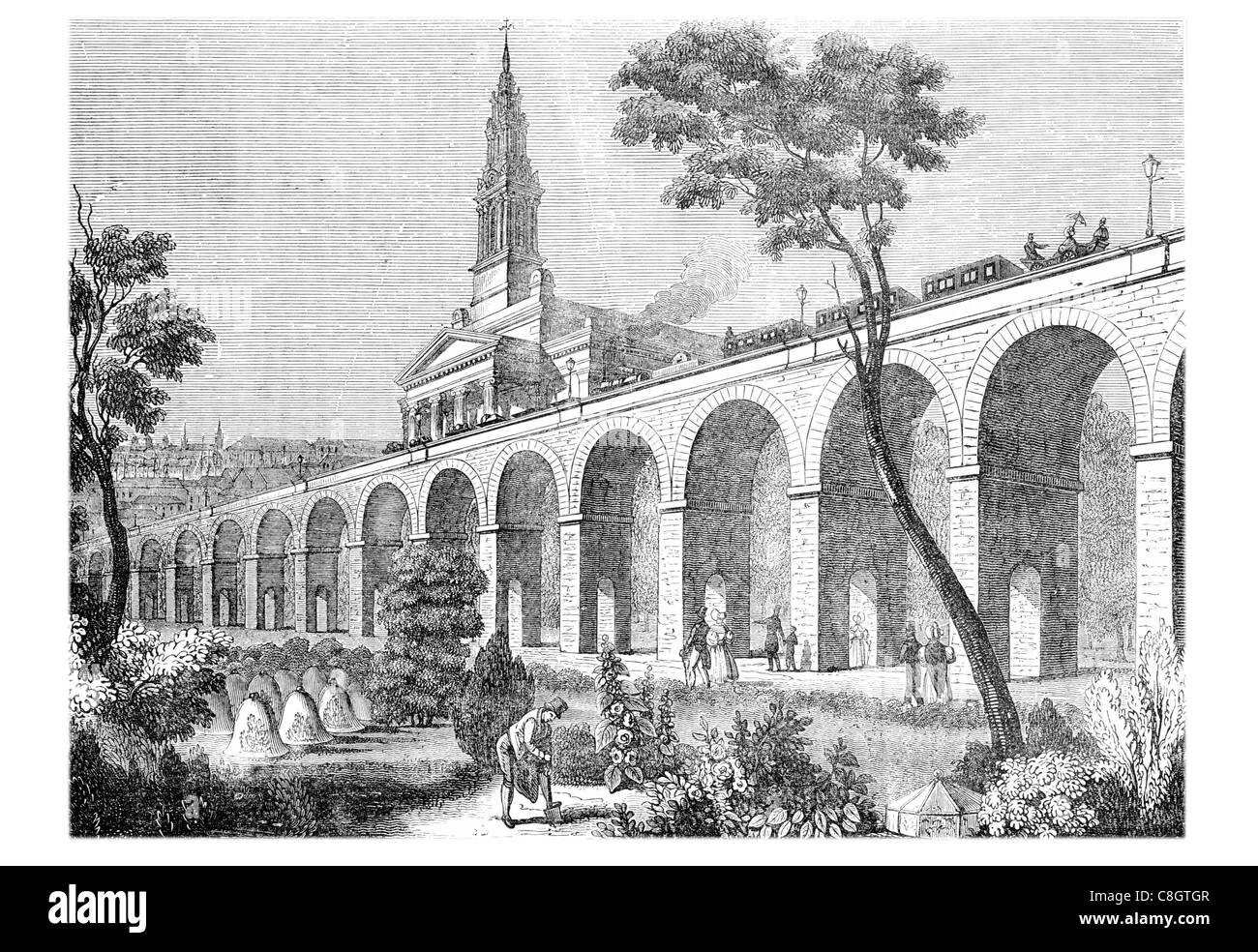 London and Greenwich railway station Steam Locomotive arch bridge platform terminus terminal arched viaduct Stock Photo