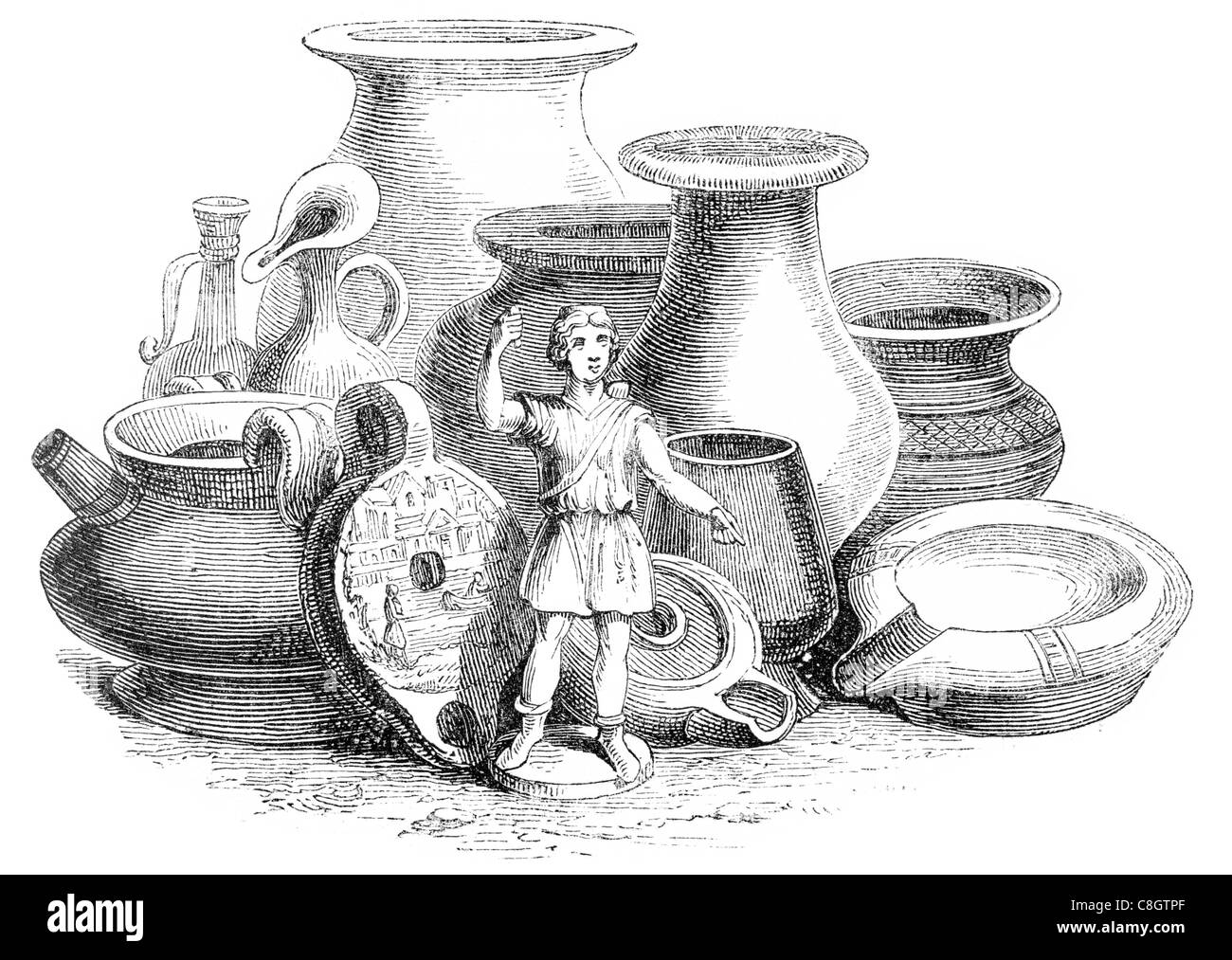 Roman Earthen Vessels and Lamps dug up near St Paul's Cathedral Stock Photo