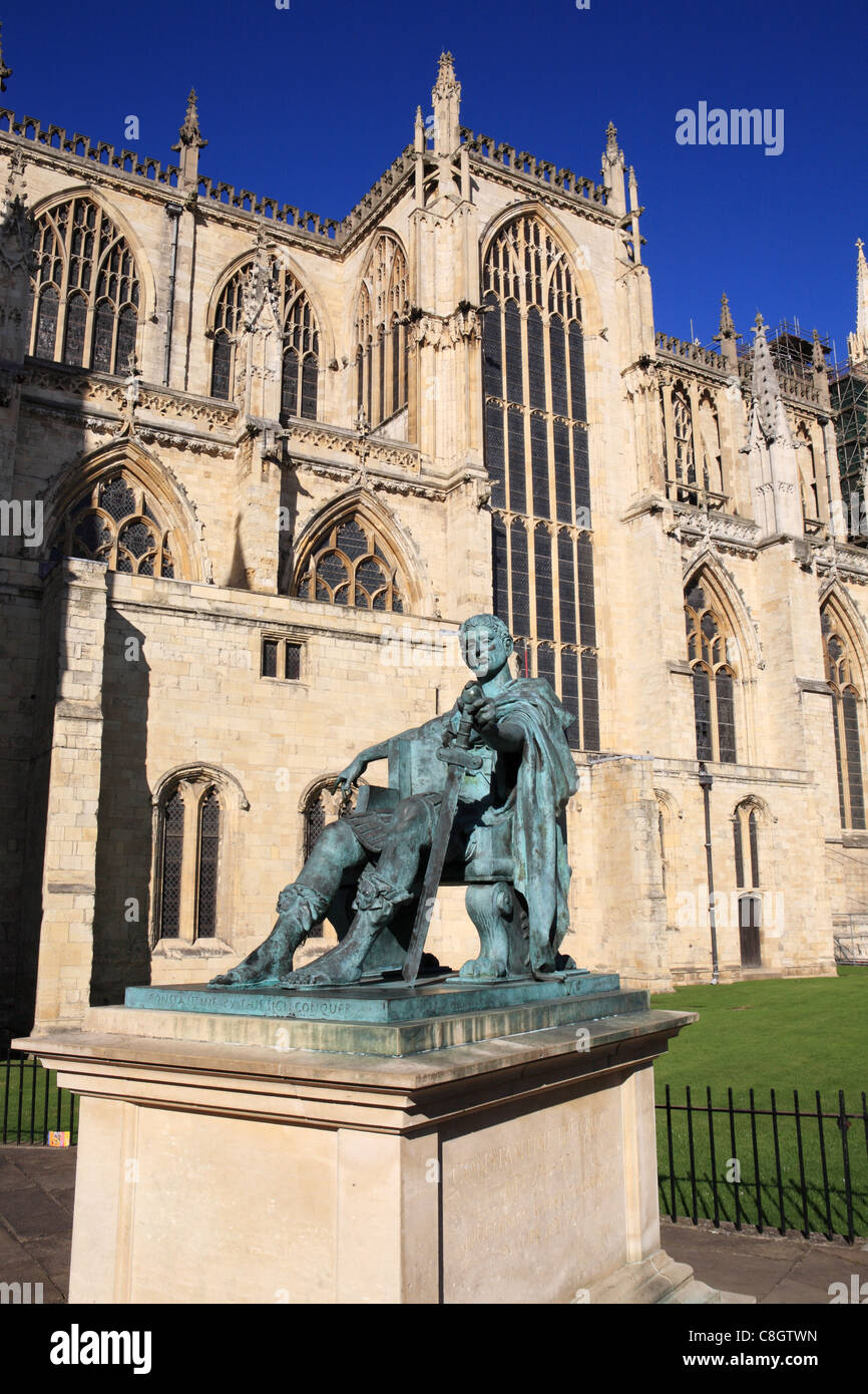 Bronze statue of Roman Emperor Constantine outside York Minster, York