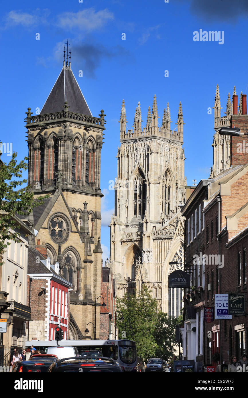 St Wilfred's church and York Minster seen from Duncombe Place, York, North Yorkshire, England Stock Photo