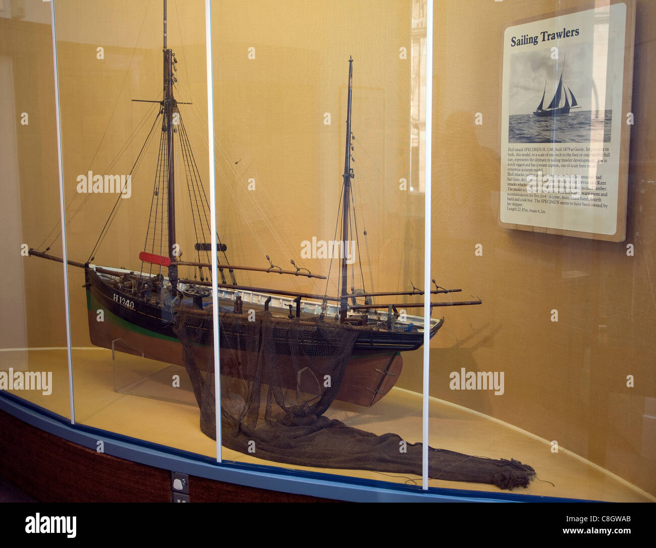 Sailing schooner model display cabinet Inside the Maritime museum, Hull, Yorkshire, England Stock Photo