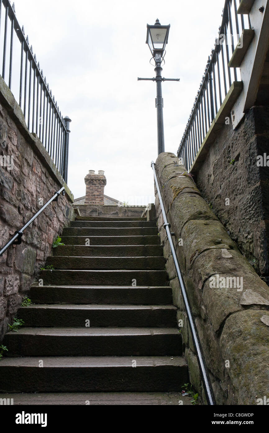 Lowry's Berwick upon Tweed - a flight of stairs and an old gas lamp Stock Photo