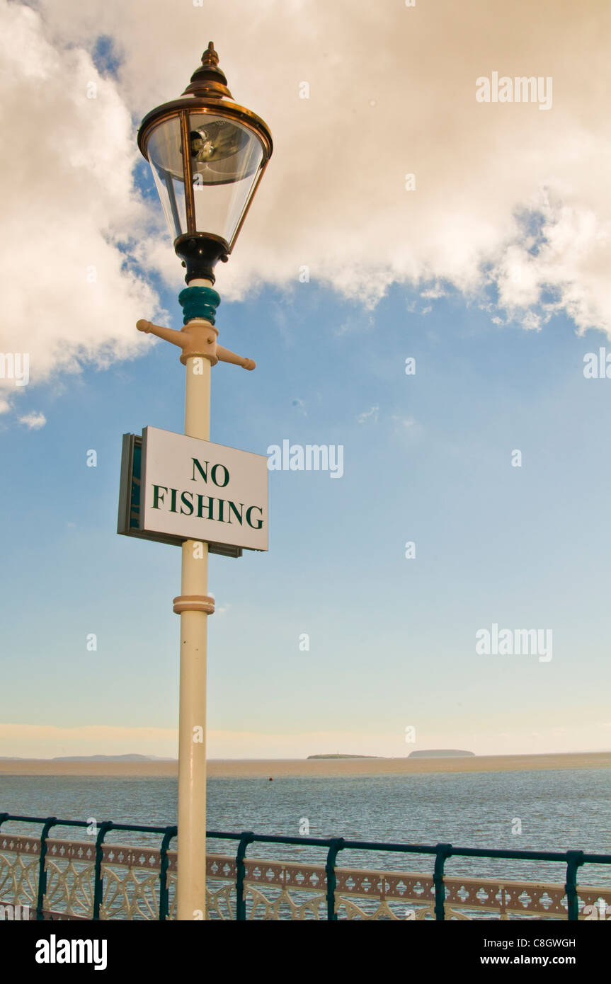 No fishing sign on Penarth Pier South Wales Stock Photo