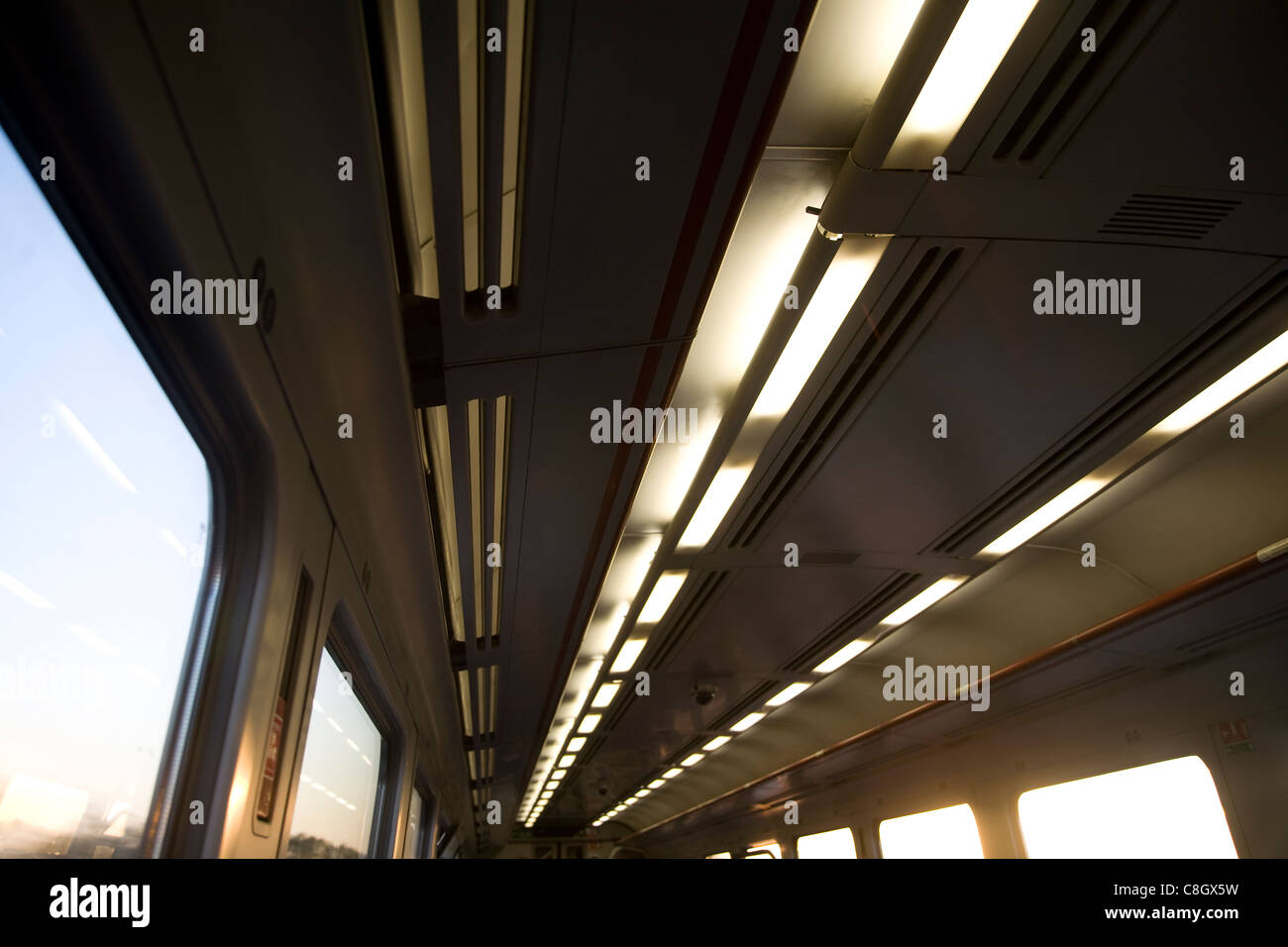 Lights in train carriage motion movement of a journey Stock Photo
