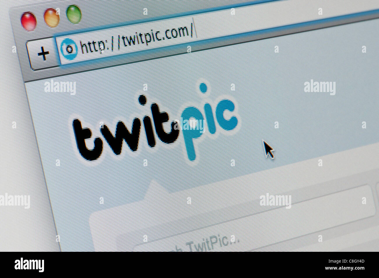 Close up of the TwitPic logo as seen on its website. (Editorial use only: print, TV, e-book and editorial website). Stock Photo