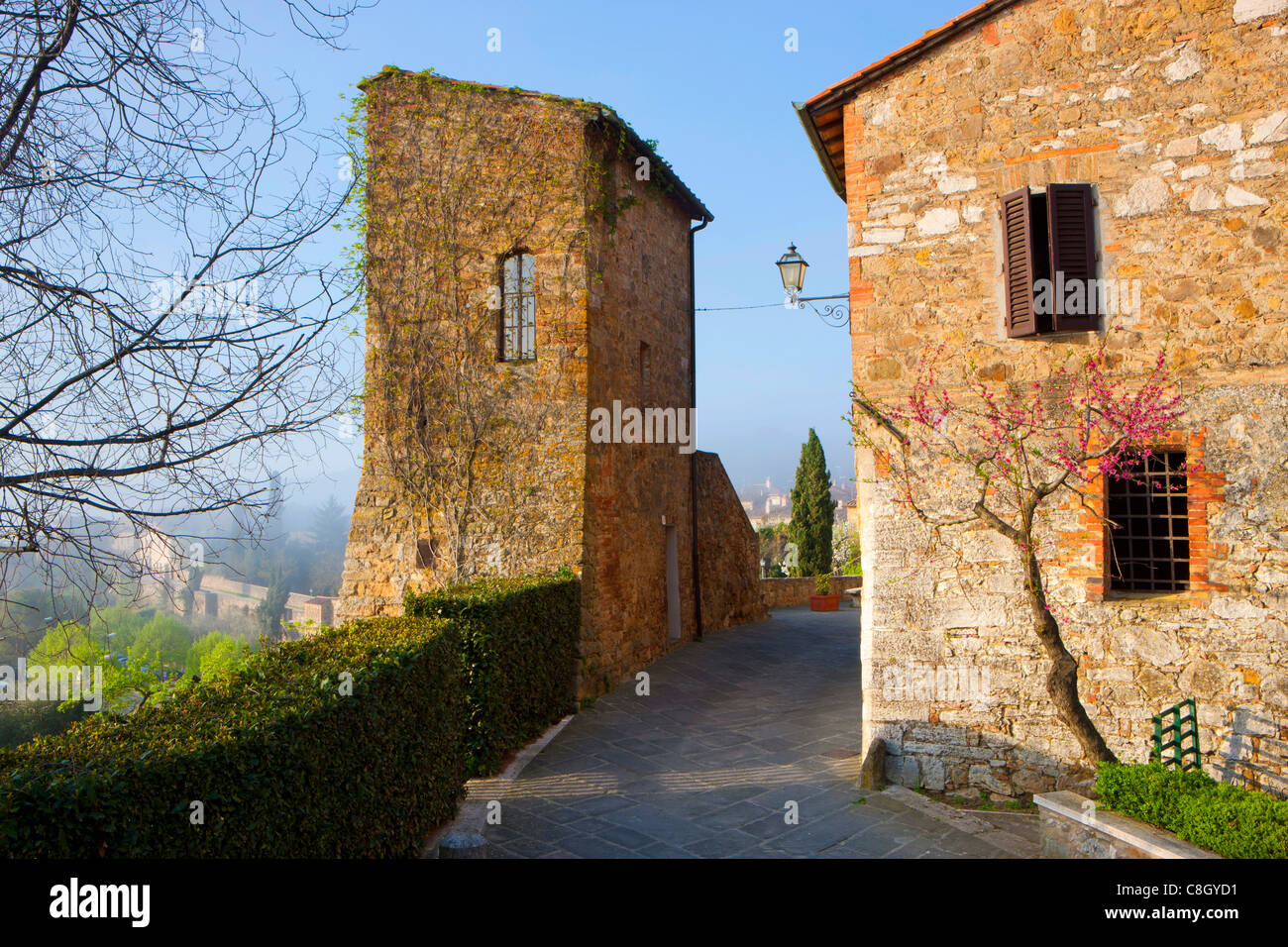 San Quirico d'Orcia, Italy, Europe, Tuscany, town, city, Old Town, lane, houses, homes, Stock Photo