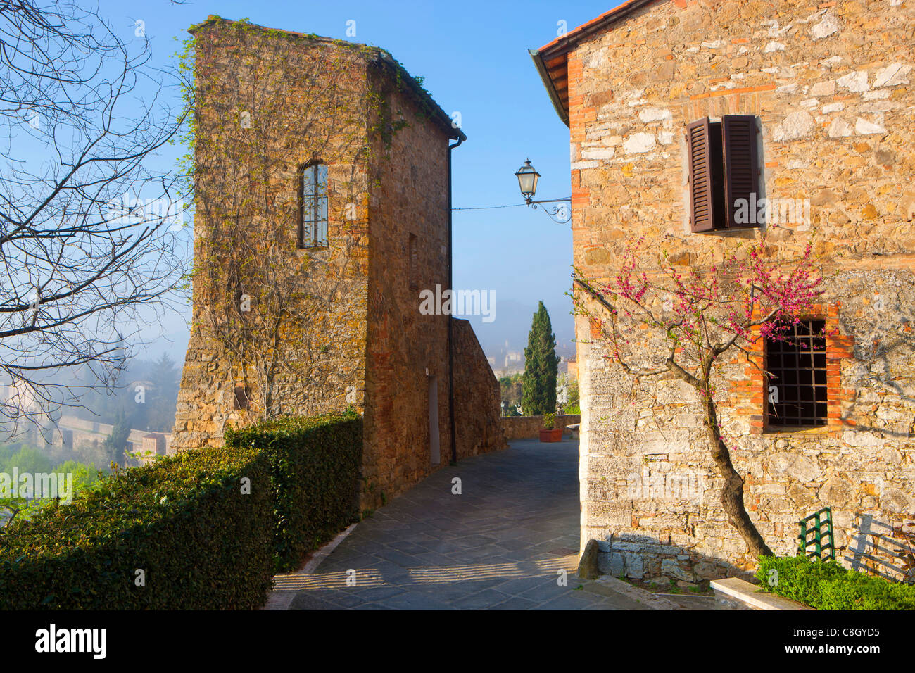 San Quirico d'Orcia, Italy, Europe, Tuscany, town, city, Old Town, lane, houses, homes, Stock Photo