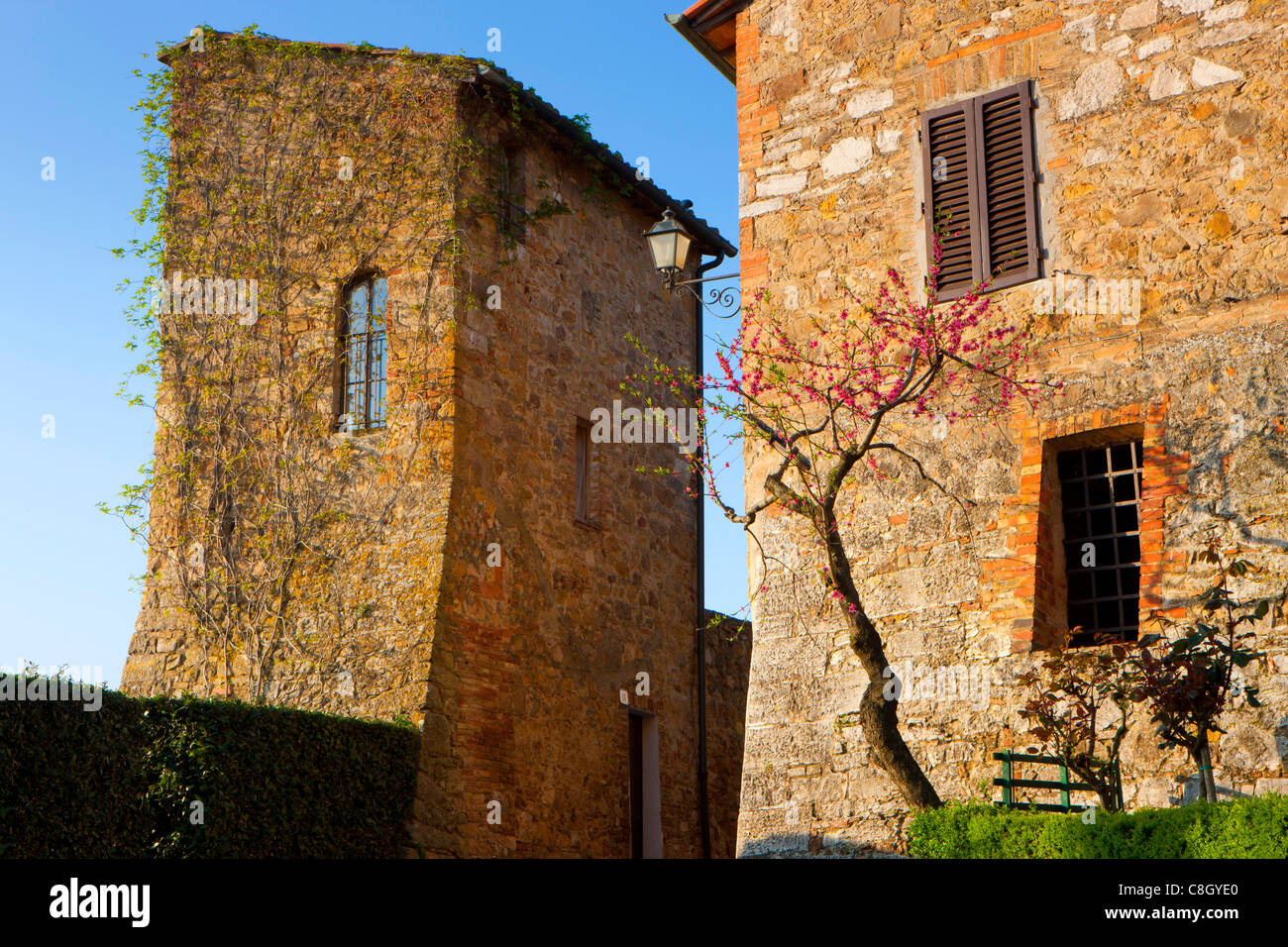 San Quirico d'Orcia, Italy, Europe, Tuscany, town, city, Old Town, houses, homes, Stock Photo