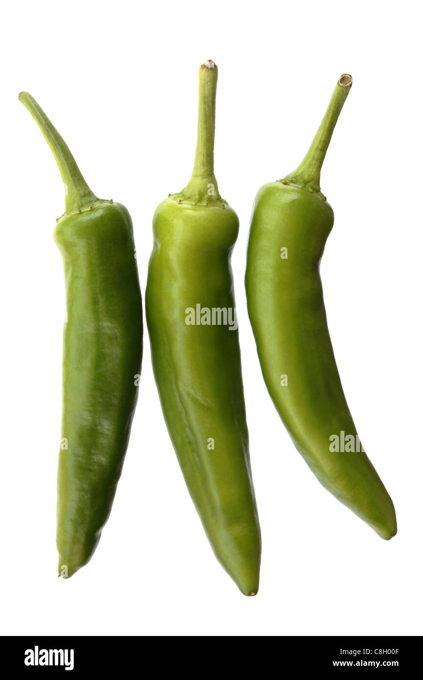 Green chillies isolated on a white background Stock Photo Alamy