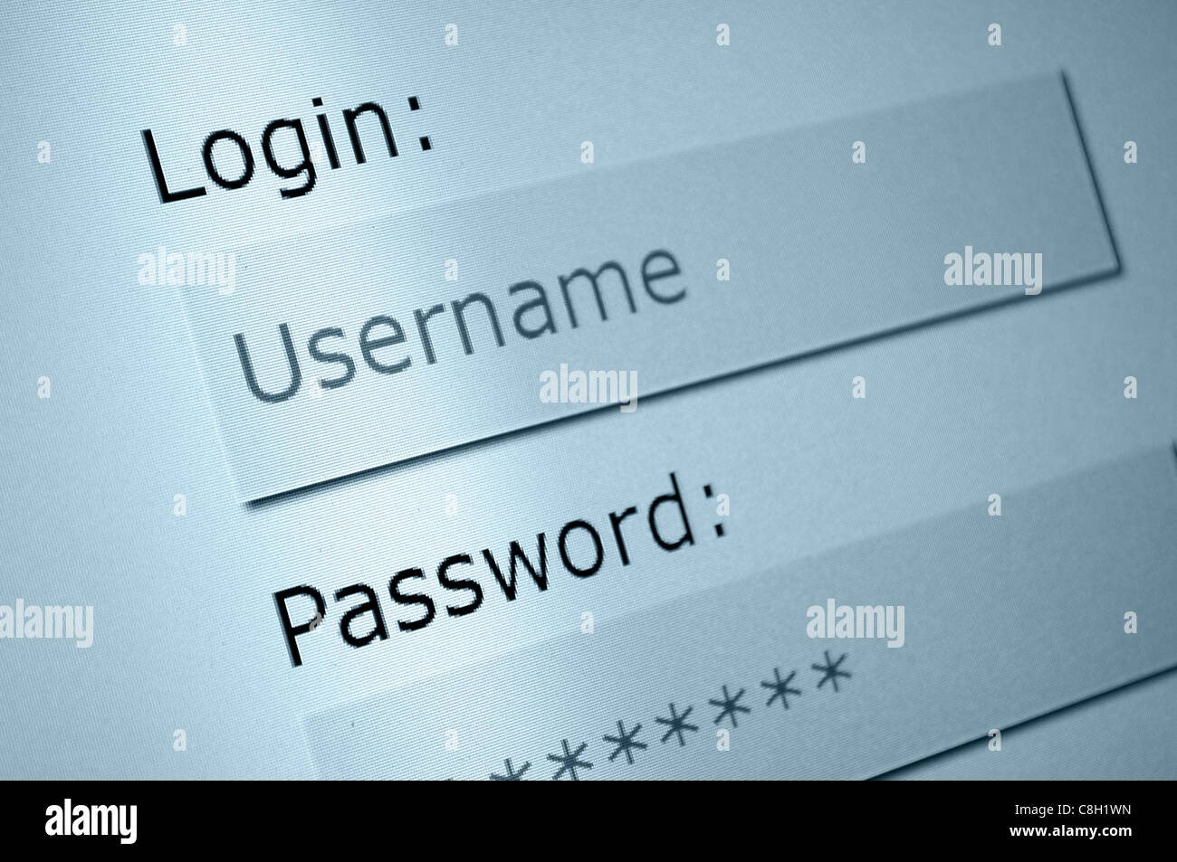 Login - Username and Password in Internet Browser on Computer Screen Stock Photo