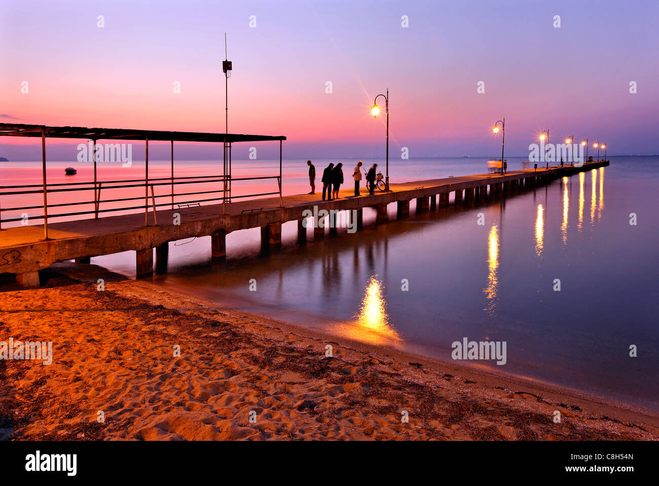 The jetty in Peraia, a beautiful place for a romantic walk in the Thermaikos gulf, close to Thessaloniki, Macedonia, Greece Stock Photo