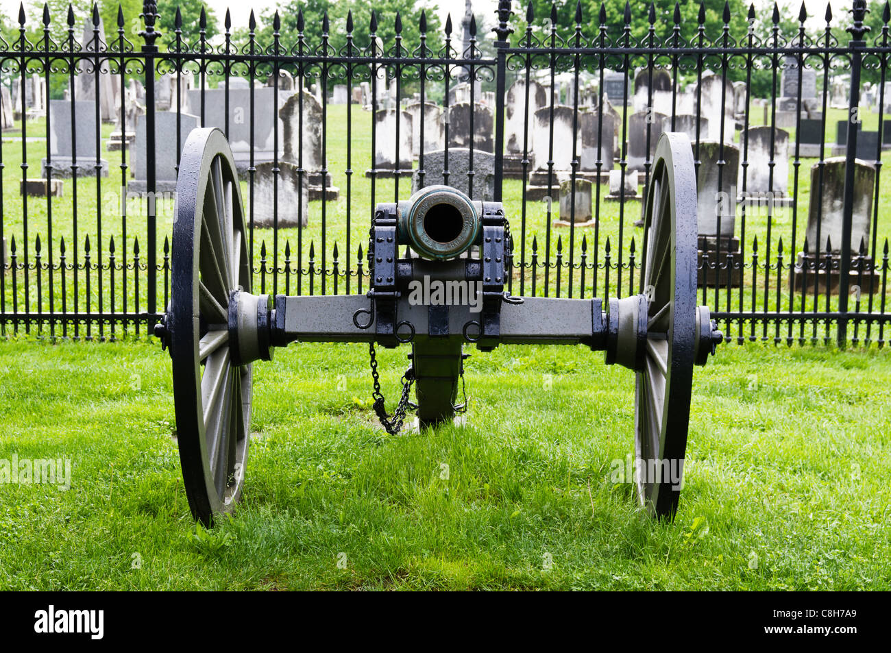 Civil war era cannon at Gettysburg cemetery Stock Photo