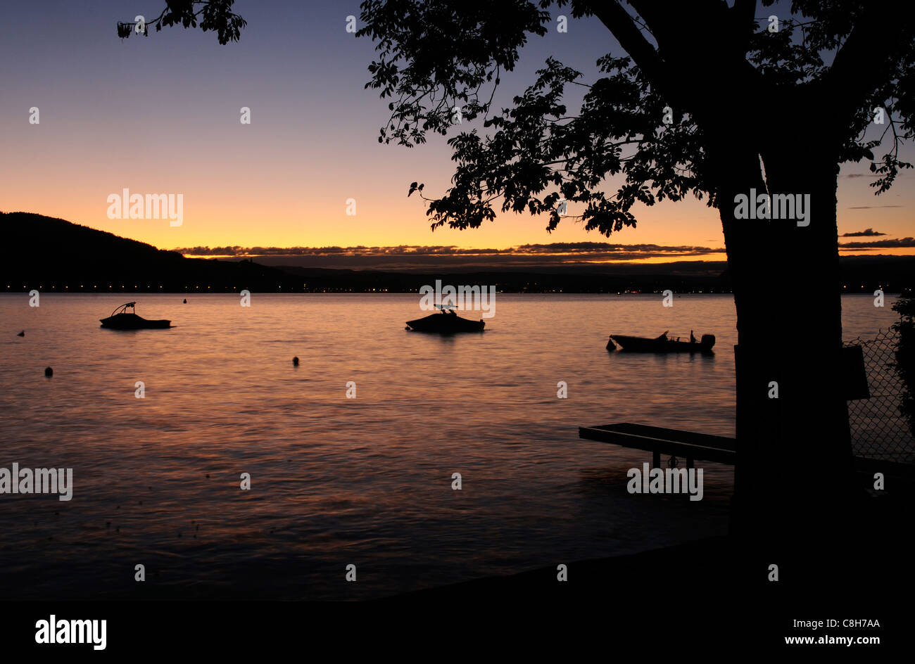 Sunset over Lac Annecy in France Stock Photo