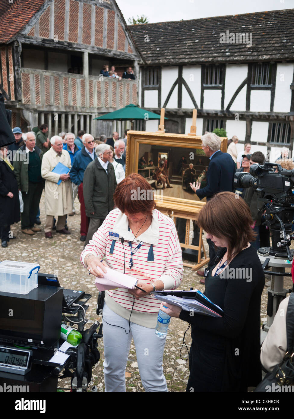 Filming the BBC television program The Antique Roadshow at the Weald and Downland open air museum,Chichester West sussex UK Stock Photo