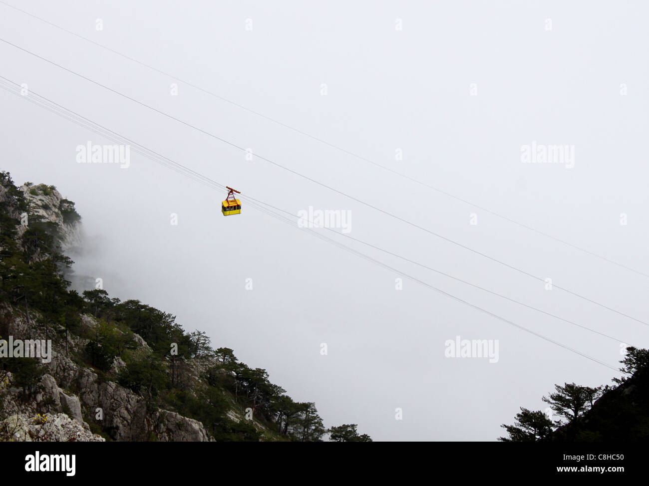 aerial ropeway , Crimea mountains Stock Photo
