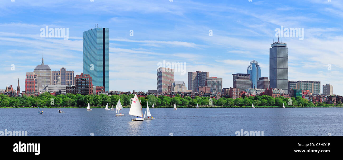 Boston Charles River panorama with urban city skyline skyscrapers and ...