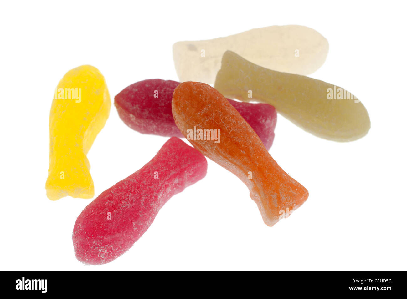Pile of boiled sweets sugared fishes Stock Photo