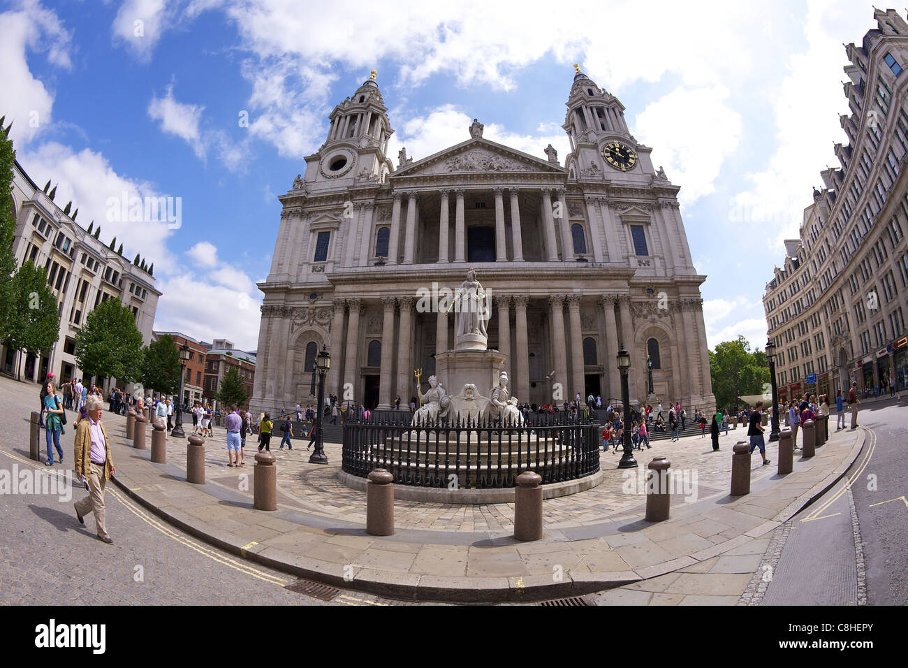 Tourists and visitors outside St Paul's Cathedral, City of London, England, UK, United Kingdom, GB, Great Britain, British Isles Stock Photo